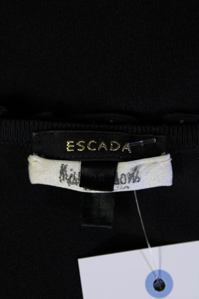 Escada Womens Polka Dot Ruffled V-Neck Long Sleeve Sweater Top Black Size 38