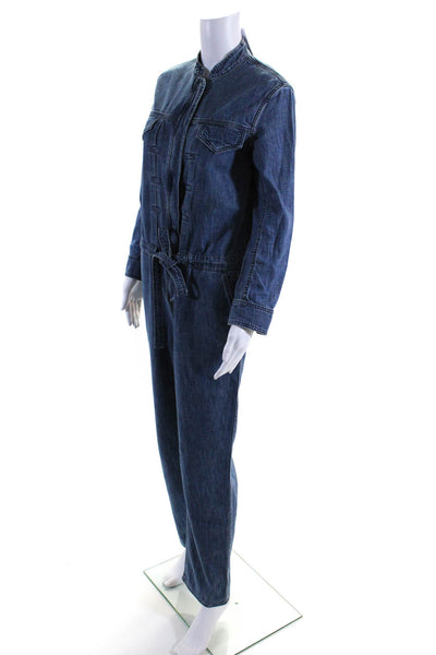 Rag & Bone Womens Front Zip Long Sleeve Belted Denim Jumpsuit Blue Size 2XS
