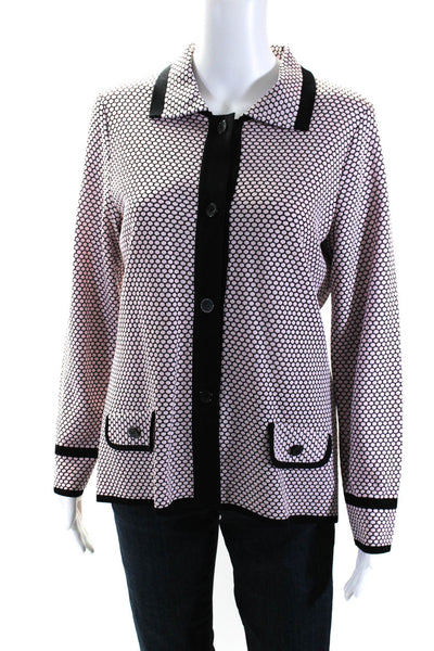 Misook Womens Button Front Collared Knit Shirt Pink Black Size Extra Small