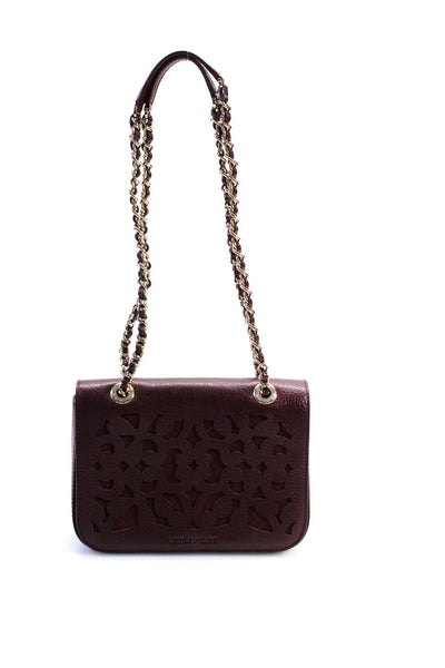 Anne Fontaine Women's Leather Cutout Chain Strap Shoulder Bag Burgundy Size S
