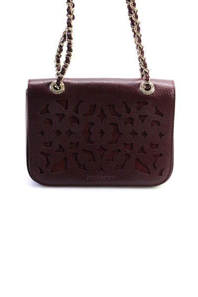 Anne Fontaine Women's Leather Cutout Chain Strap Shoulder Bag Burgundy Size S