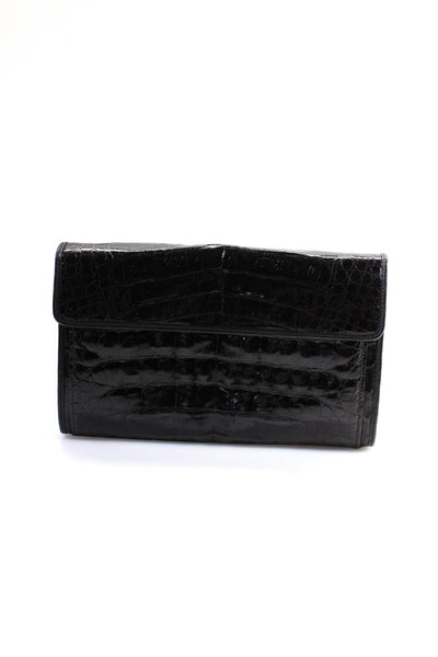 Donna Elissa Women's Crocodile Rectangular Clutch Bag Black Size M