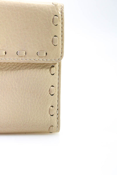 Michael Michael Kors Women's Leather Stitched Trim Snap Closure Wallet Beige