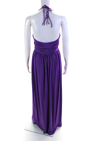 Tart Womens Jersey Knit Ruched Beaded Halter Neck Long Sundress Purple Size M