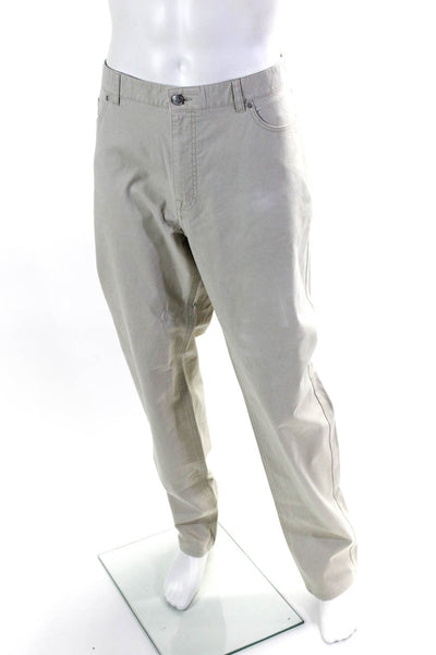 Peter Millar Mens Cotton Mid-Rise Flat Front Straight Leg Chinos Khaki Size 42