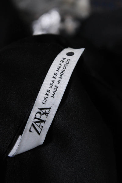 Zara Womens Mid Rise Wide Leg Satin Button Up Pants Shirt Set Black Size XS