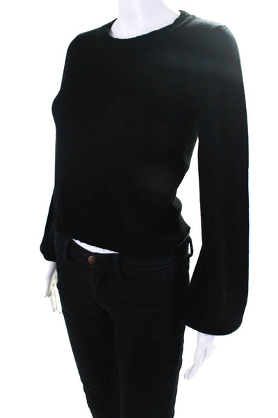 The Westside Womens Crew Neck Cropped Pullover Sweater Black Wool Size XS