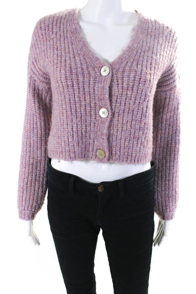 BB Dakota Steve Madden Womens Thick Knit V Neck Button Up Cardigan Purple Small