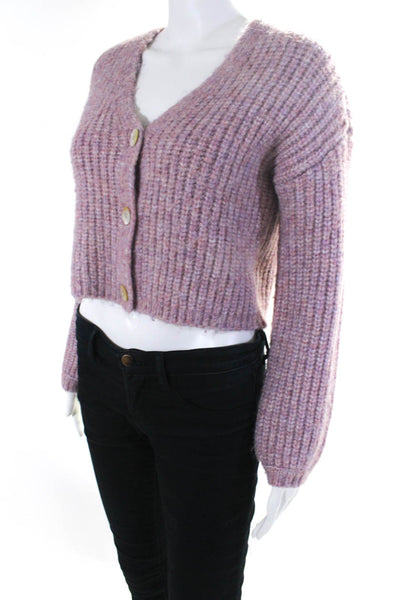 BB Dakota Steve Madden Womens Thick Knit V Neck Button Up Cardigan Purple Small