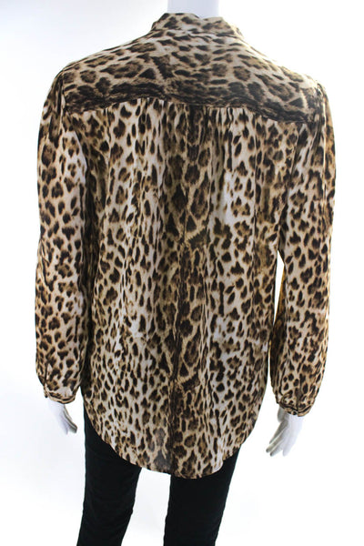 J Crew Womens Long Sleeve Button Front Tie Neck Leopard Shirt Brown Size Small