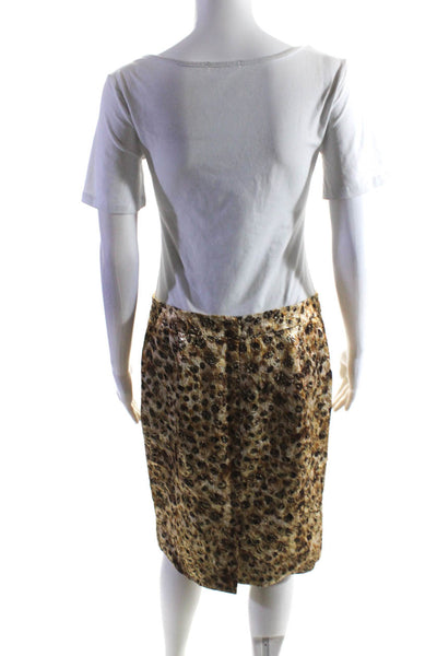 J Crew Collection Womens Abstract Print Pencil Skirt Gold Brown Size 6