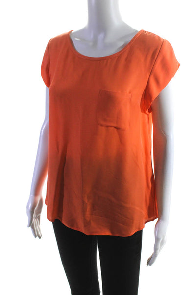 Joie Womens Silk Short Sleeves Blouse Mango Orange Size Medium