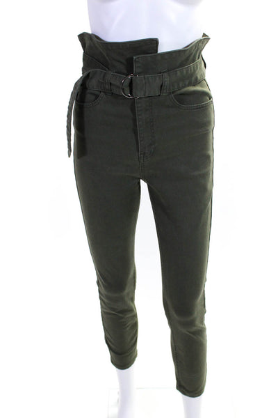 Pistola Womens Cotton Denim High-Waist Paperbag Trousers Olive Green Size 27