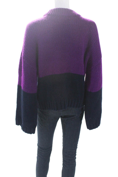 Xirena Women's Wool Long Sleeve Two-Tone Knit Sweater Purple/Blue Size S