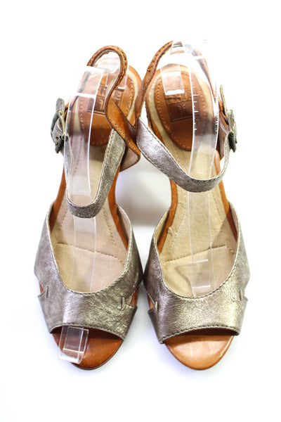 Frye Womens Metallic Leather Ankle Strap High Heels Sandals Brown Size 8.5