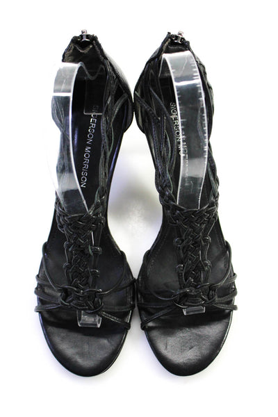 Sigerson Morrison Womens Leather Strappy Zip Up High Heels Sandals Black Size 8