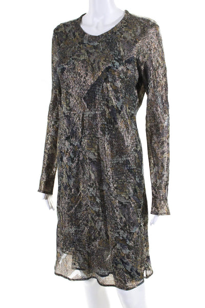 Isabel Marant Womens Long Sleeve Metallic Printed Sheath Dress Gray Silk FR 42
