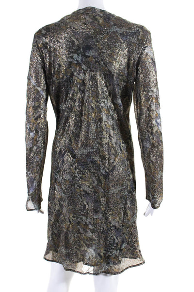 Isabel Marant Womens Long Sleeve Metallic Printed Sheath Dress Gray Silk FR 42