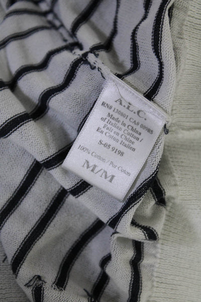 ALC Womens Cotton Knit Striped Long Sleeve Crew Neck Blouse Top White Size M