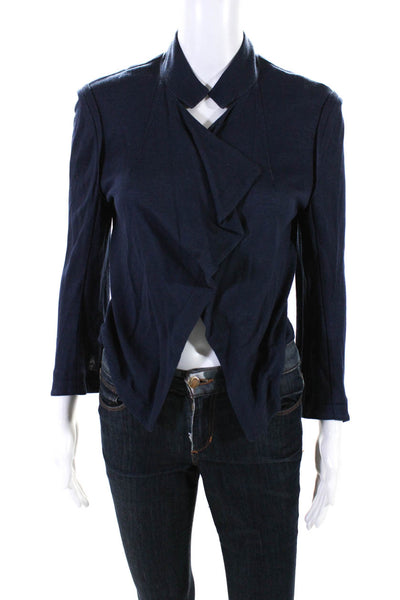Yigal Azrouel Womens Knit Collared Draped Open Front Blouse Top Navy Blue Size 3