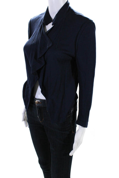 Yigal Azrouel Womens Knit Collared Draped Open Front Blouse Top Navy Blue Size 3