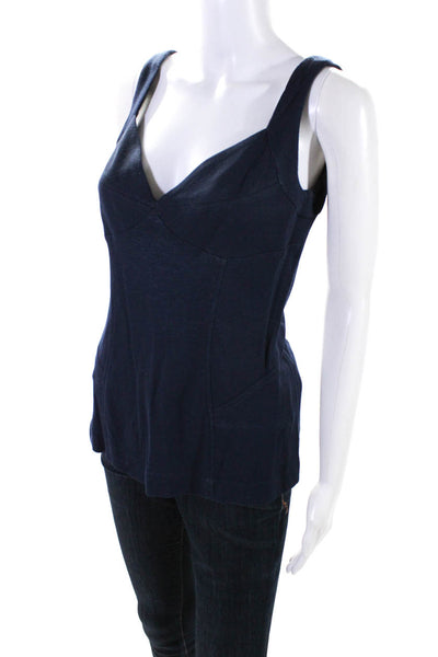 Yigal Azrouel Womens Knit V-Neck Paneled Tank Top Blouse Navy Blue Size 3
