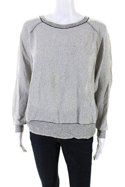 Theory Womens Knit Crew Neck Long Sleeve Pullover Top Black White Size M
