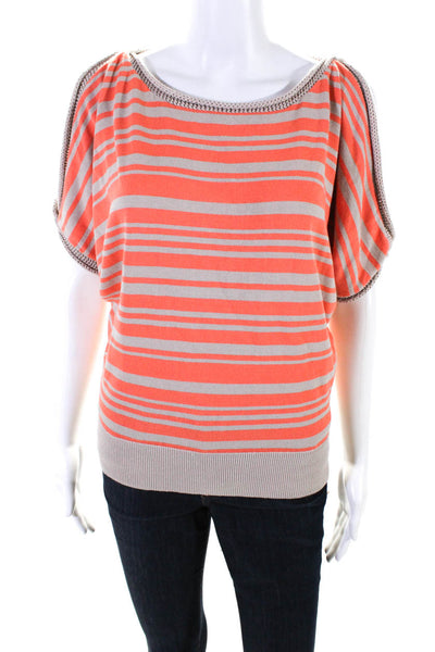 Trina Turk Women's Round Neck Cold Shoulder Stripe Pullover Sweater Size S