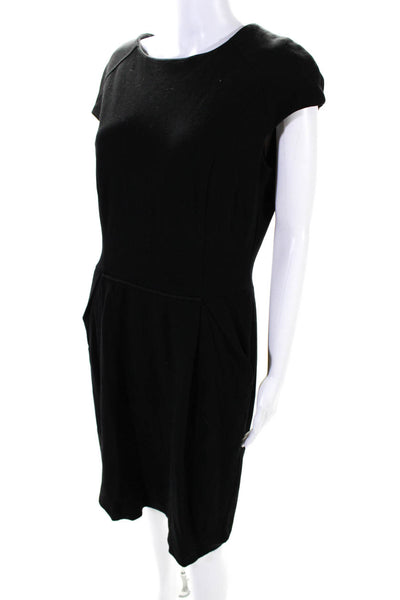 Lafayette 148 New York Women's Sleeveless Pockets Midi Dress Black Size 10