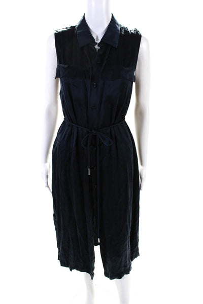 Lafayette 148 New York Womens Sleeveless Button Down Midi Dress Navy Blue Size M