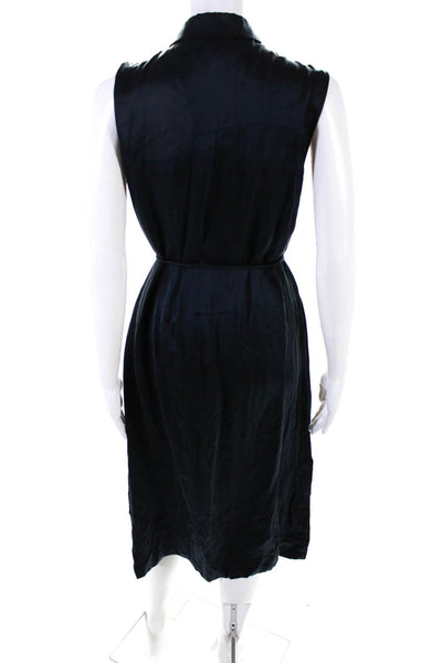 Lafayette 148 New York Womens Sleeveless Button Down Midi Dress Navy Blue Size M