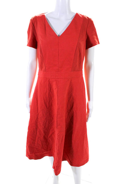 Lafayette 148 New York Women's V-Neck Short Sleeves Flare Midi Dress Red Size 10