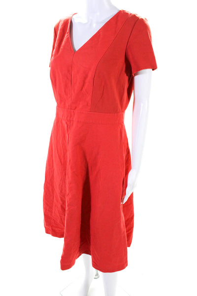 Lafayette 148 New York Women's V-Neck Short Sleeves Flare Midi Dress Red Size 10