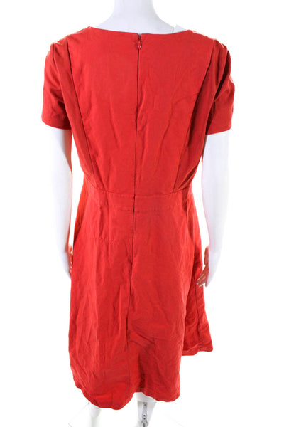 Lafayette 148 New York Women's V-Neck Short Sleeves Flare Midi Dress Red Size 10