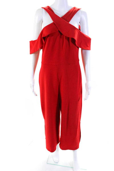 Slate & Willow Womens Cross Front Ruffle Jumpsuit Red Size 6 12186033