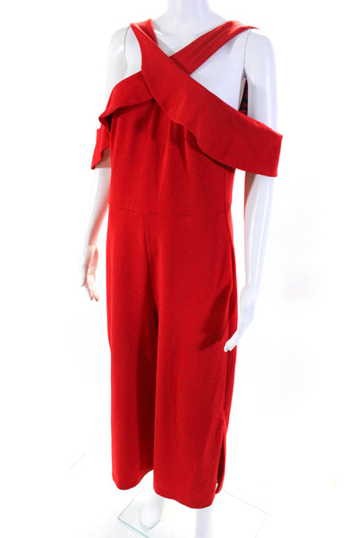 Slate & Willow Womens Cross Front Ruffle Jumpsuit Red Size 6 12186033