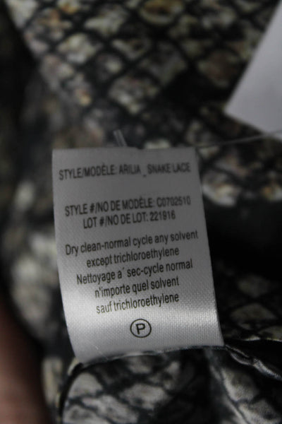 Theory Womens Silk Snakeskin Print Tie Neck Sleeveless Blouse Beige Black Size L