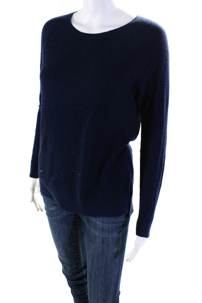 Soft Joie Womens Long Sleeve Round Neck Waffle Knit Top Navy Blue Size XS