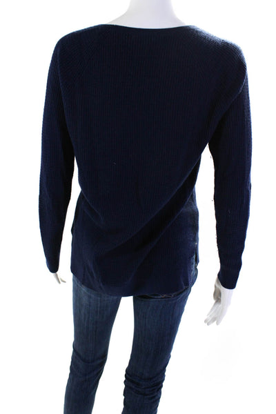 Soft Joie Womens Long Sleeve Round Neck Waffle Knit Top Navy Blue Size XS