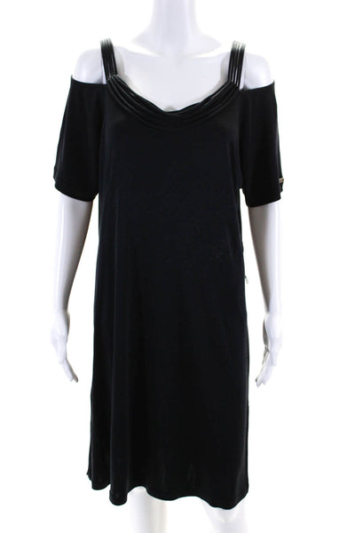 Maryan Mehlhorn Short Sleeve Off Shoulder Strappy Shift Dress Black Size 12