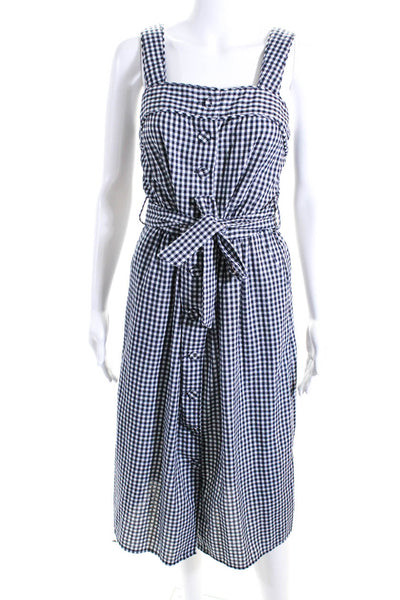 FRNCH Womens Navy White Cotton Checker Belt Sleeveless Shift Dress Size M