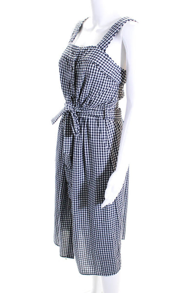 FRNCH Womens Navy White Cotton Checker Belt Sleeveless Shift Dress Size M