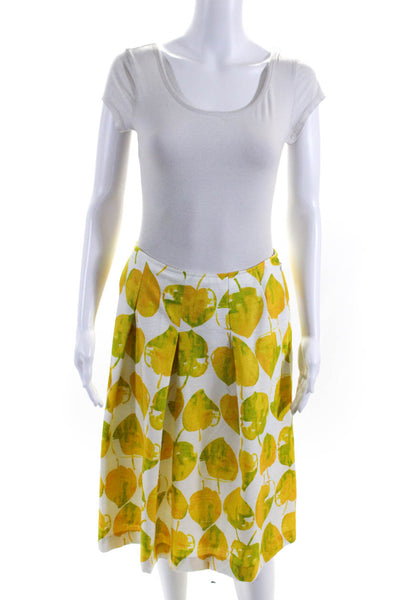 Lapine Blanche Womens Yellow Fruit Print Pleated Lined Midi Skirt Size 40