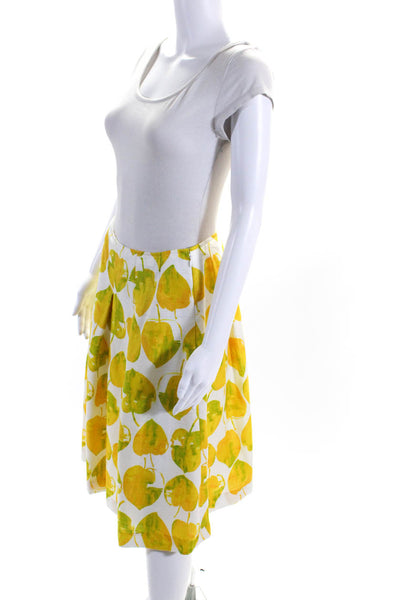 Lapine Blanche Womens Yellow Fruit Print Pleated Lined Midi Skirt Size 40