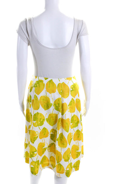 Lapine Blanche Womens Yellow Fruit Print Pleated Lined Midi Skirt Size 40