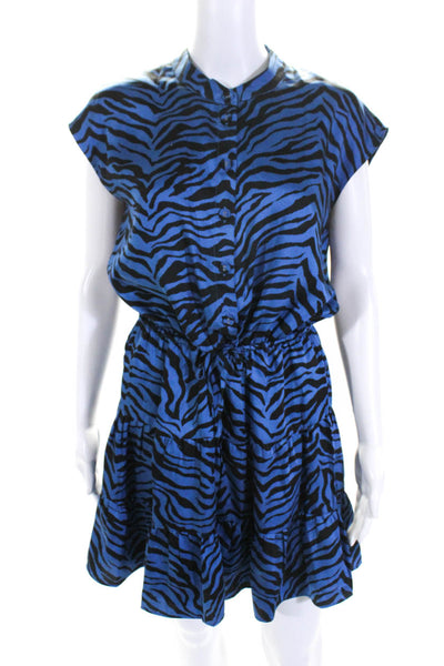 Rebecca Minkoff Womens Animal Print A Line Dress Blue Black Size Small