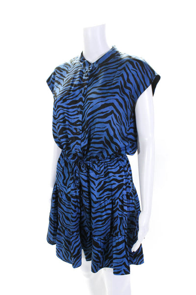 Rebecca Minkoff Womens Animal Print A Line Dress Blue Black Size Small