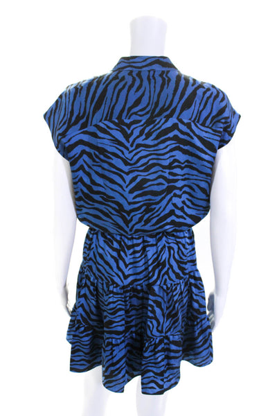 Rebecca Minkoff Womens Animal Print A Line Dress Blue Black Size Small