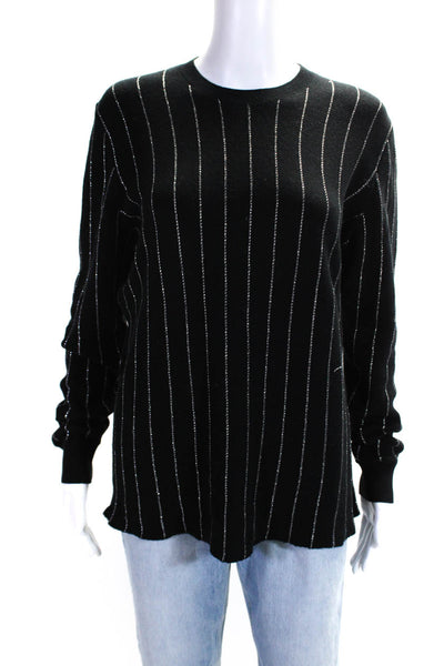 Opening Ceremony Womens Crew Neck Metallic Striped Sweatshirt Black Size XS