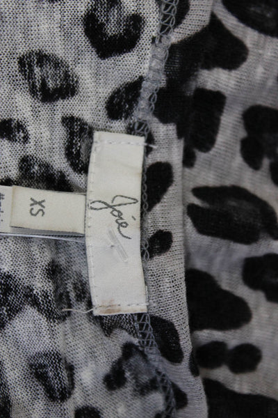 Joie Womens Linen Jersey Knit Leopard Print Scoop Neck Tee T-Shirt Gray Size XS